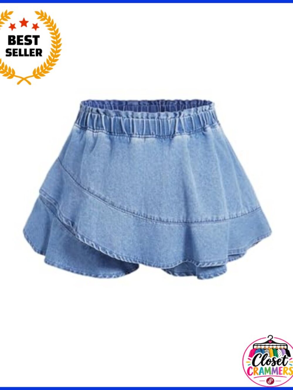 Plus Size High Waist Ruffle Hem Denim Skorts Elastic Wide Leg